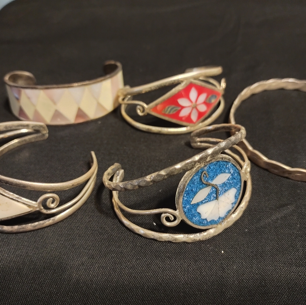 5 Vintage Silver Bracelets.